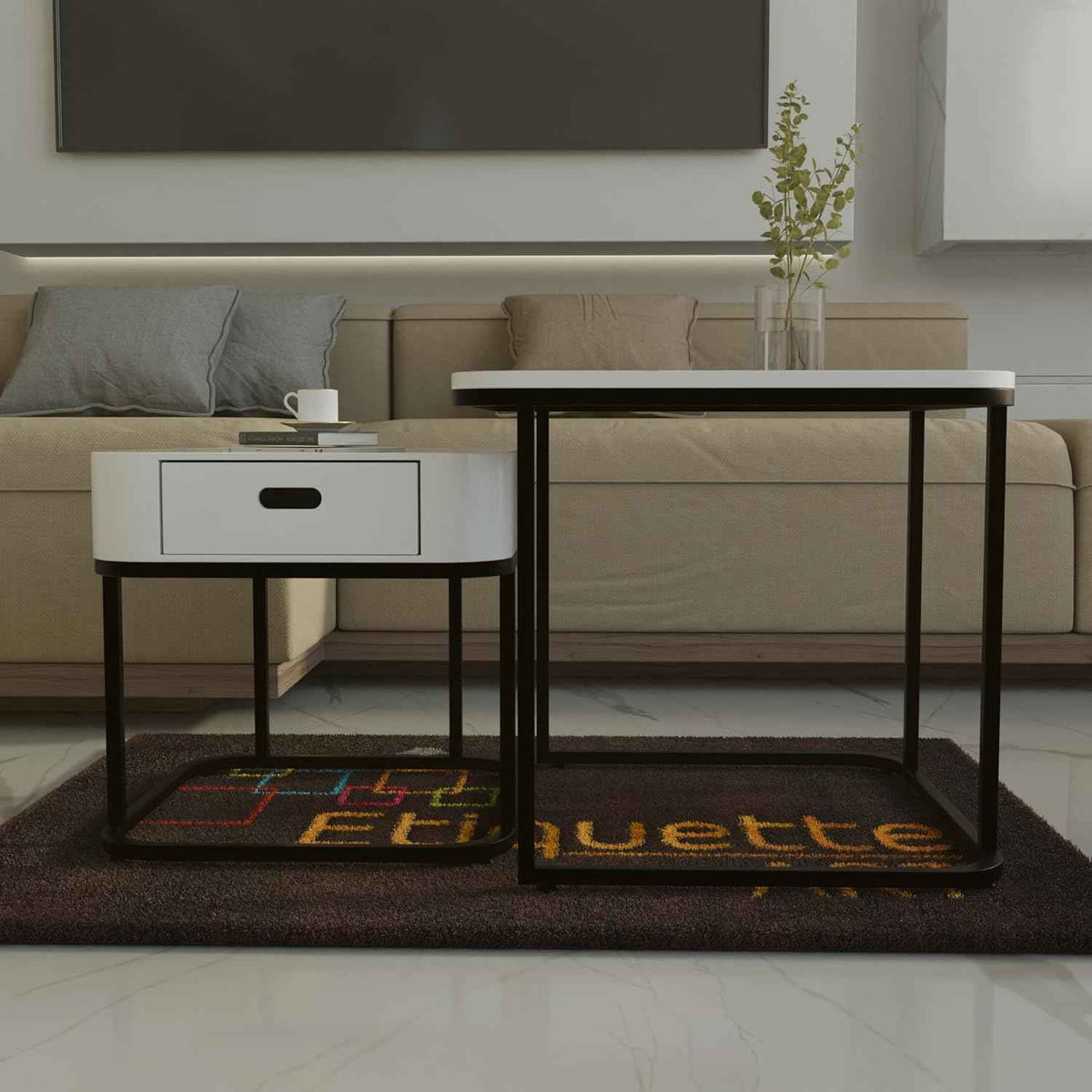 Etique Art Square End Coffee Table Slate Coffee Center Table (Set of 2)