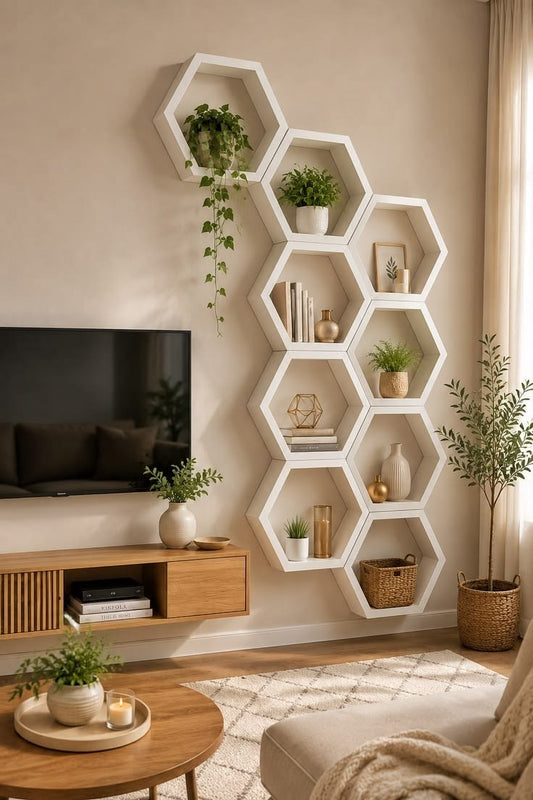 White Hexagon Honeycomb Wall Shelves