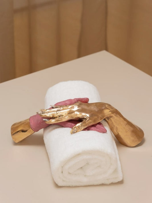 Gold Pink Holding Hands Sculptural Accent
