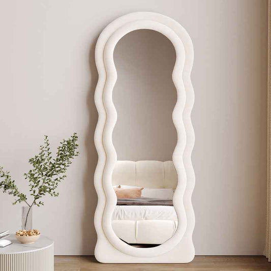 Wavy velvet tufted hanging & standing mirror
